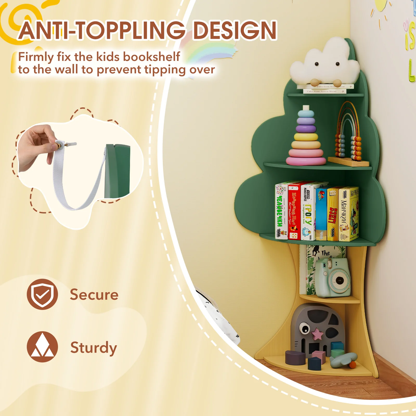 Tree Bookshelf for Kids, 5-Tier Children Book Display Rack with Anti-toppling System - Image 8