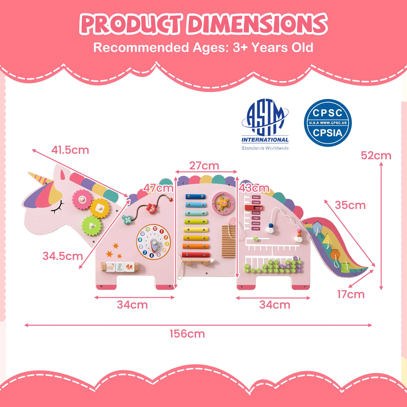 Unicorn Activity Wall Busy Board Panels 11-in-1 Montessori Sensory Board - Image 10