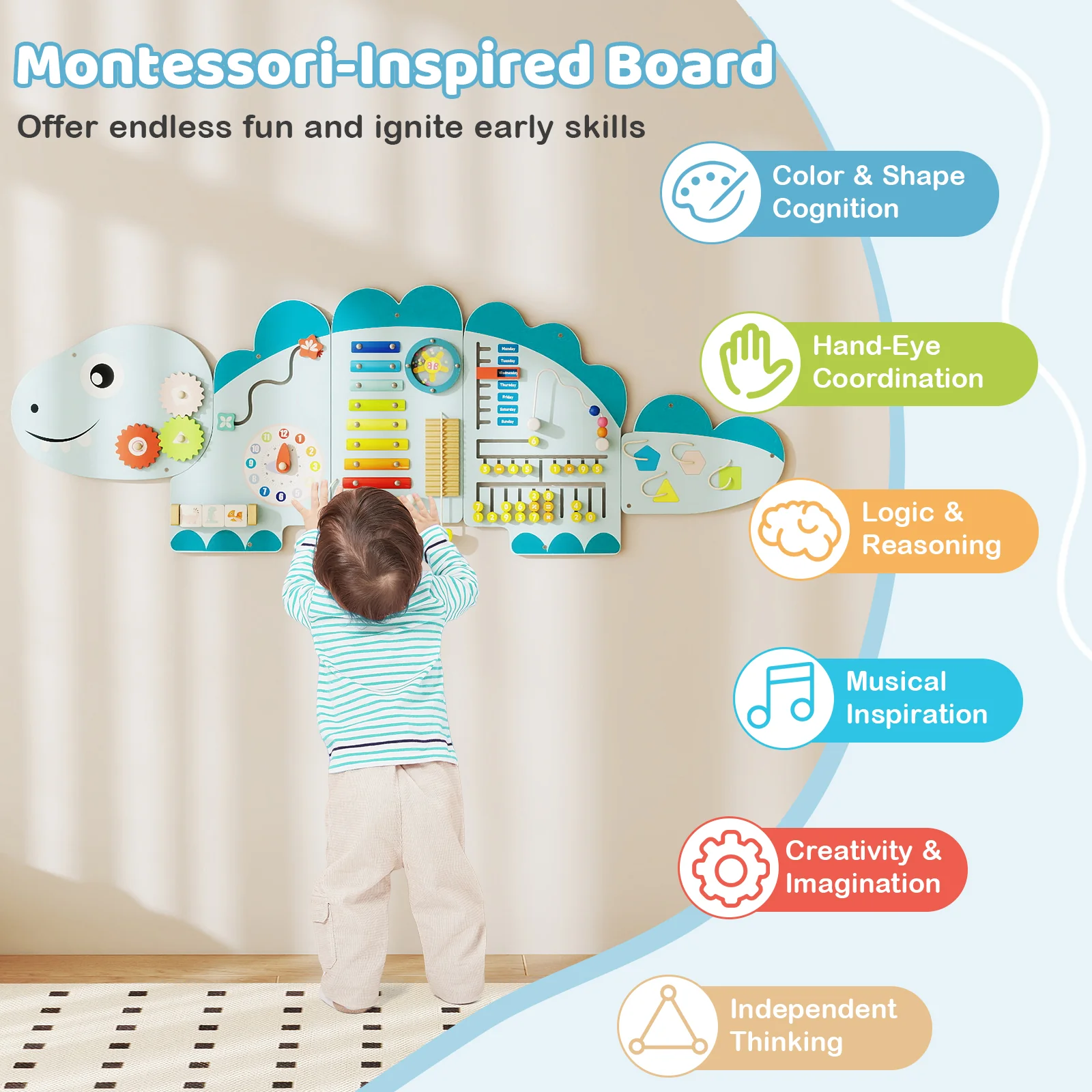 Unicorn Activity Wall Busy Board Panels 11-in-1 Montessori Sensory Board - Image 15