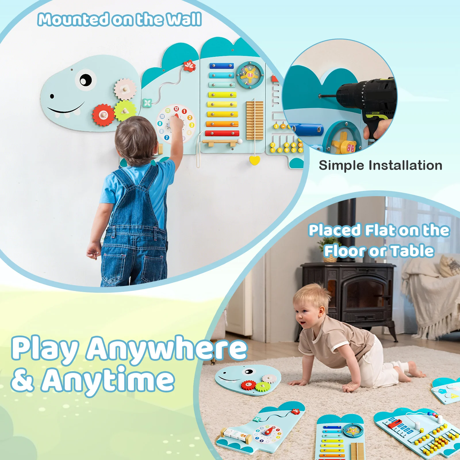 Unicorn Activity Wall Busy Board Panels 11-in-1 Montessori Sensory Board - Image 16