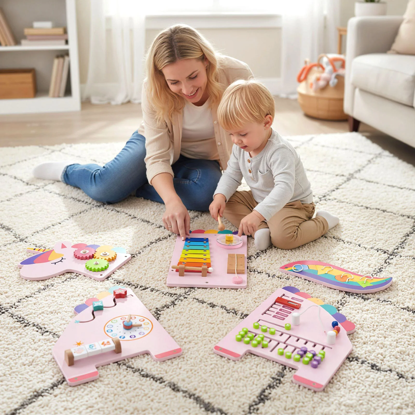 Unicorn Activity Wall Busy Board Panels 11-in-1 Montessori Sensory Board - Image 3