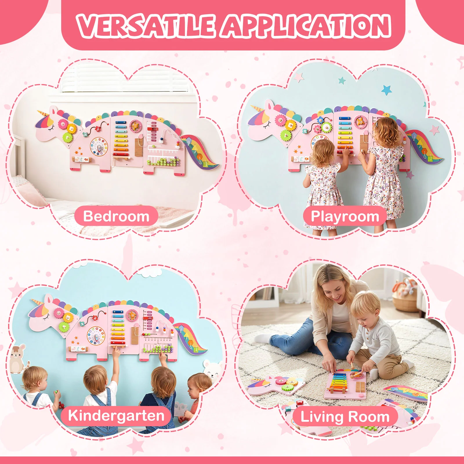 Unicorn Activity Wall Busy Board Panels 11-in-1 Montessori Sensory Board - Image 8