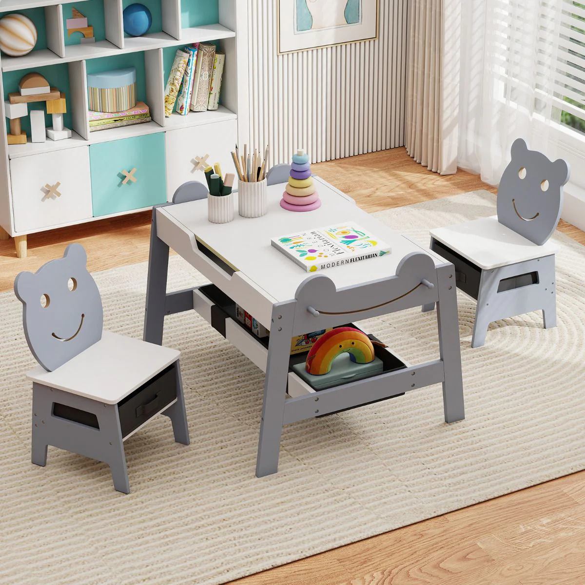 Versatile Kids Table and 2 Chairs Set with Hanging Hooks - Image 10