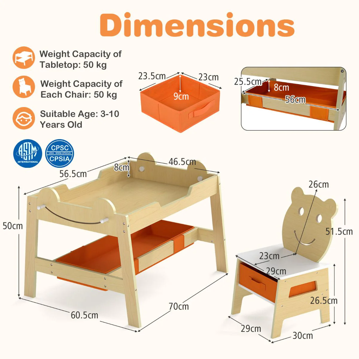 Versatile Kids Table and 2 Chairs Set with Hanging Hooks - Image 11