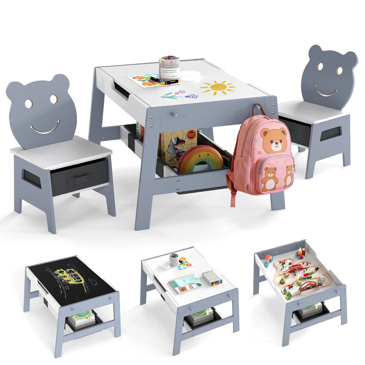 Versatile Kids Table and 2 Chairs Set with Hanging Hooks - Image 13