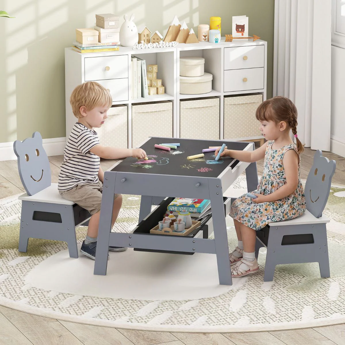 Versatile Kids Table and 2 Chairs Set with Hanging Hooks - Image 3