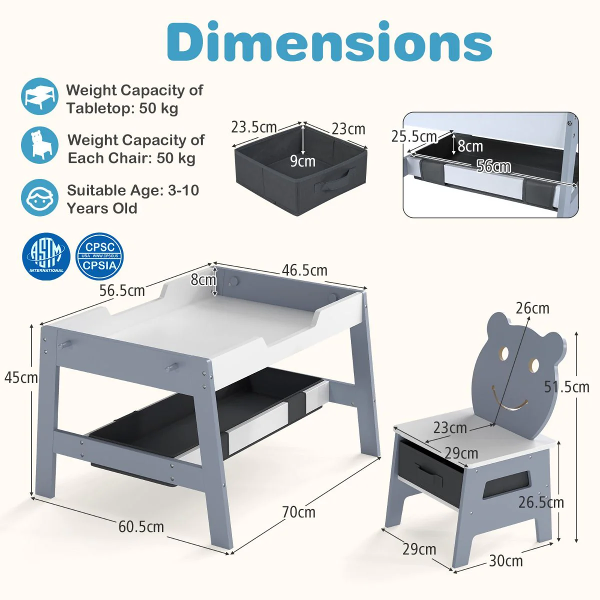 Versatile Kids Table and 2 Chairs Set with Hanging Hooks - Image 4