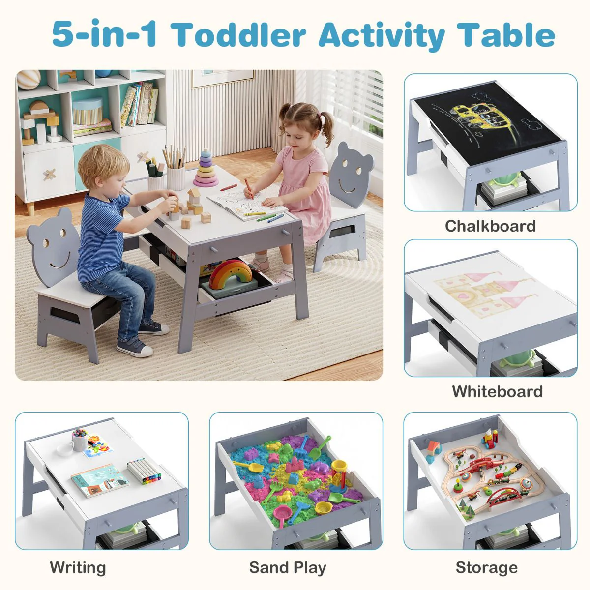 Versatile Kids Table and 2 Chairs Set with Hanging Hooks - Image 5