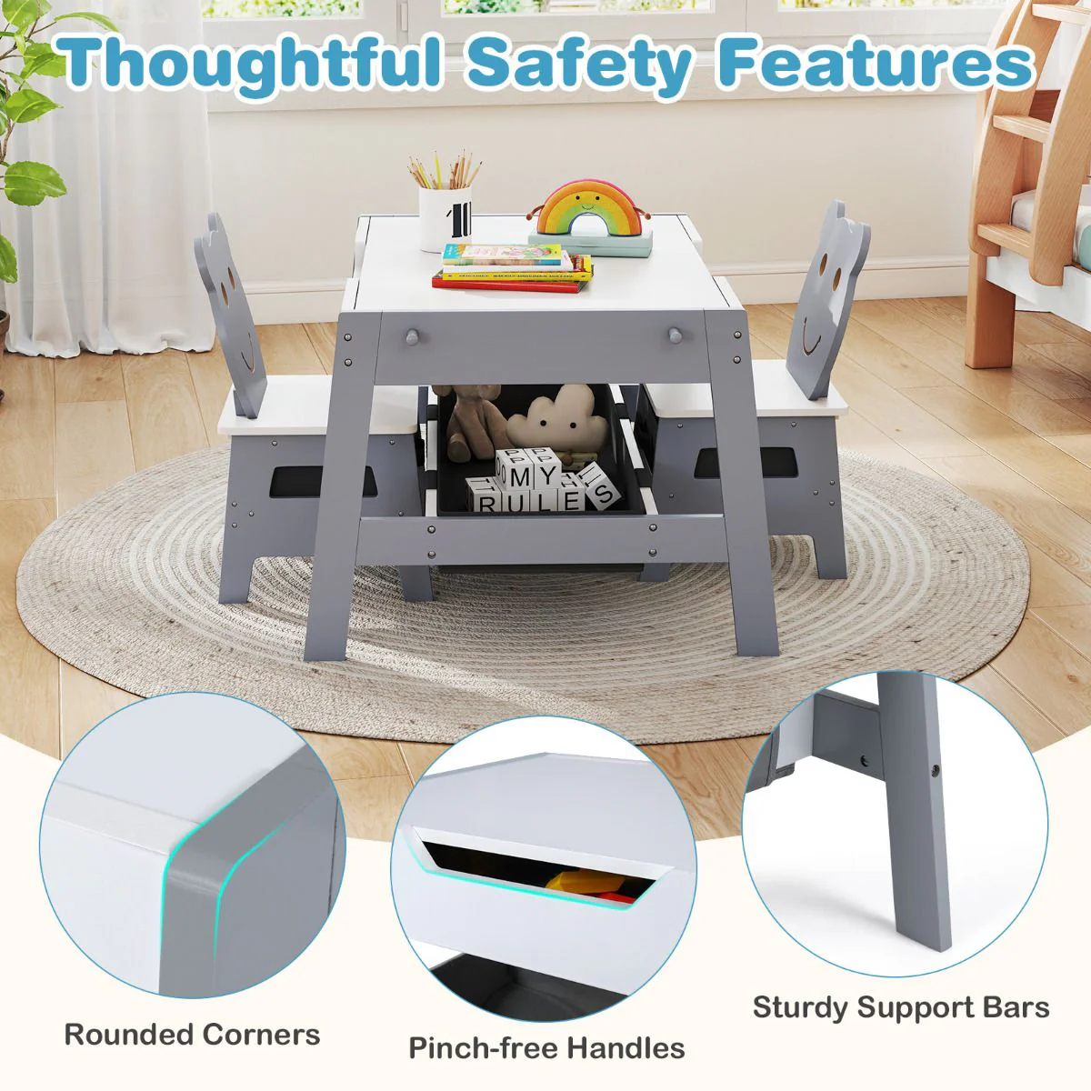 Versatile Kids Table and 2 Chairs Set with Hanging Hooks - Image 9