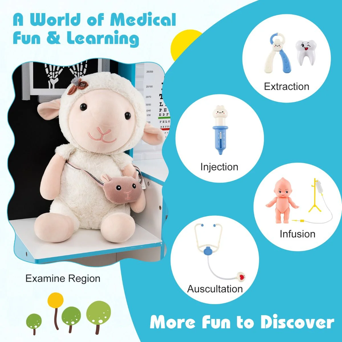 Wood Medical Center Toy Set with Examine Region and X-Ray Film - Image 4