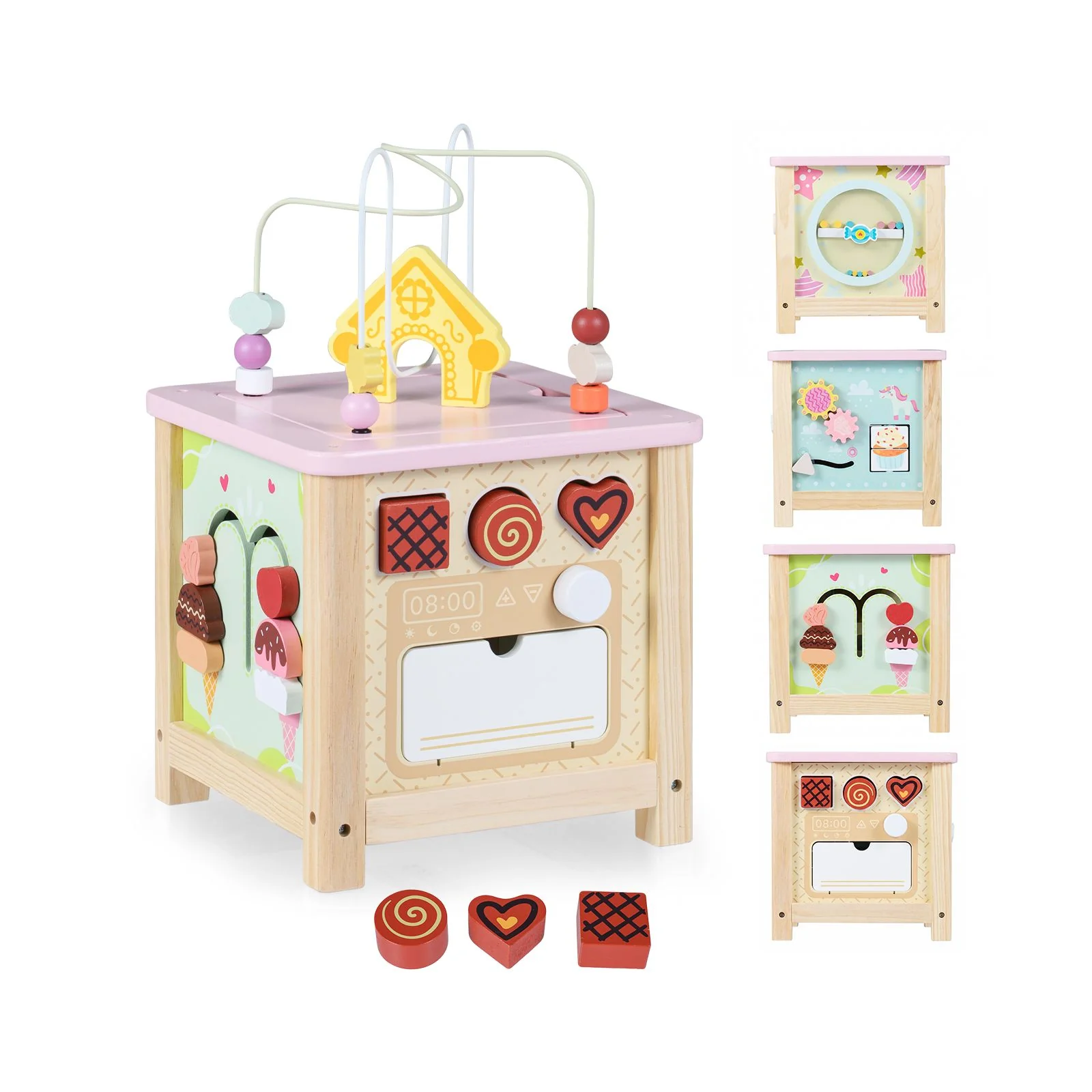Wooden Activity Cube Montessori Sensory Toys for 18+ Months Toddlers