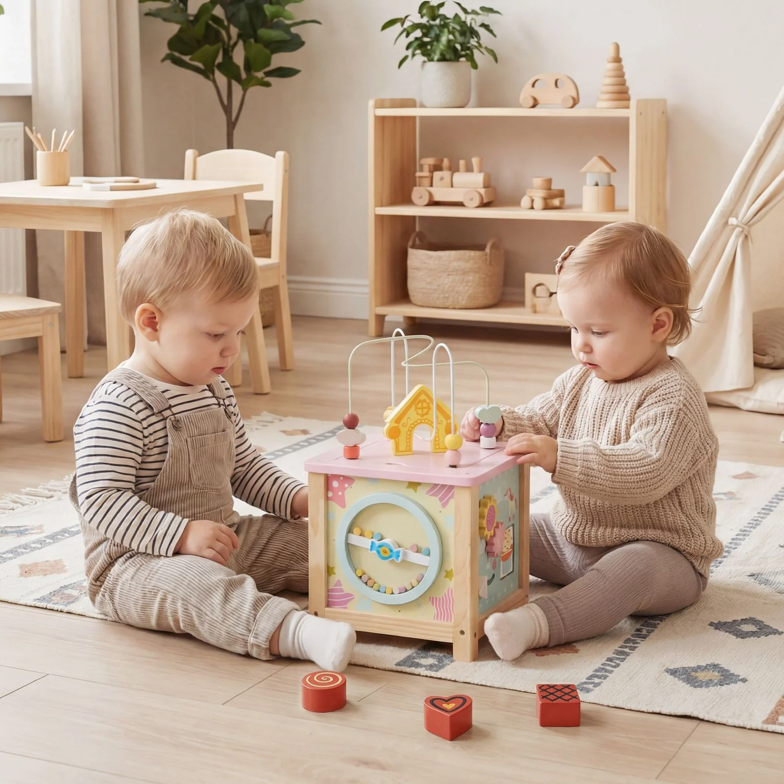 Wooden Activity Cube Montessori Sensory Toys for 18+ Months Toddlers - Image 2