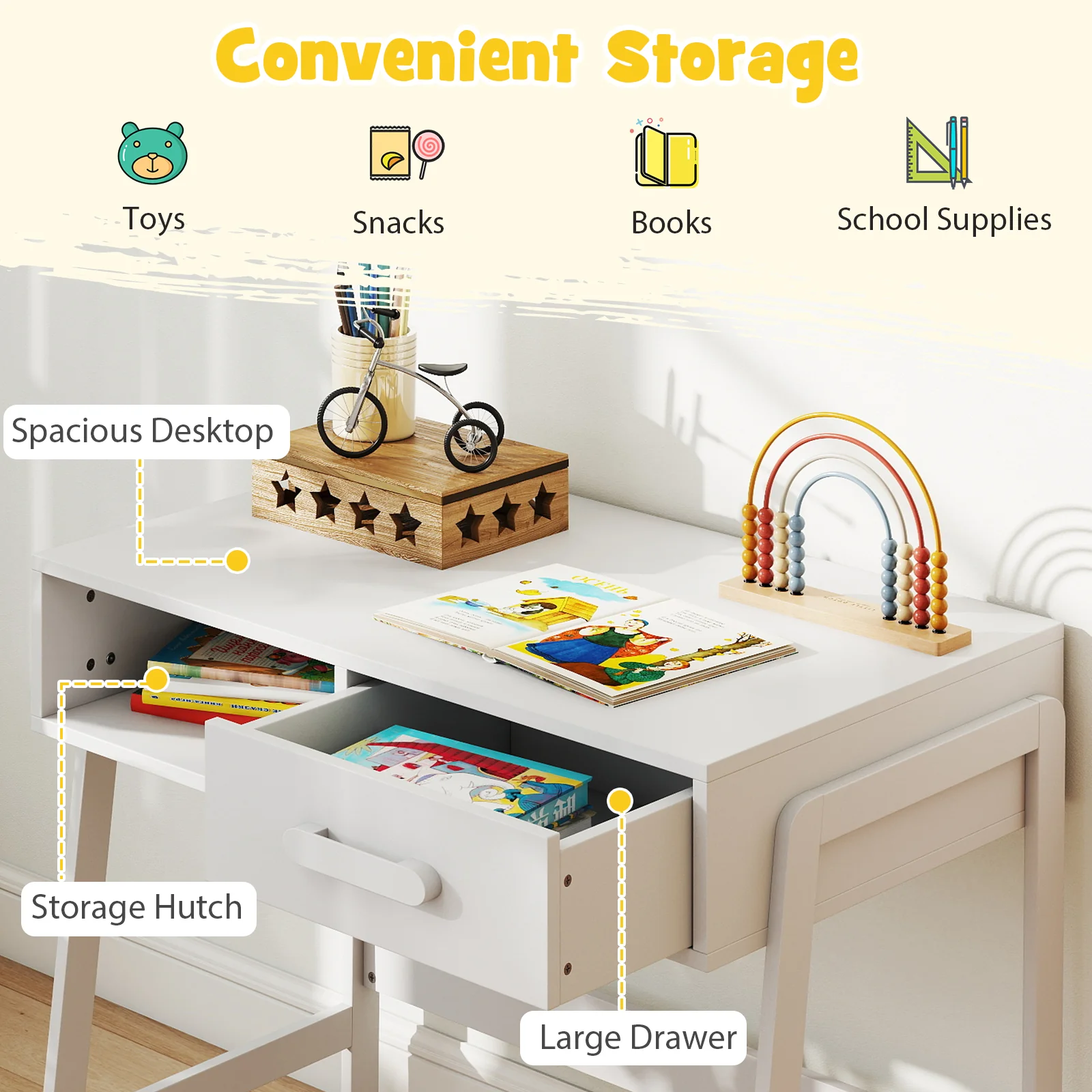 Wooden Children Study Table Set with Storage Drawer and Hutch - Image 6