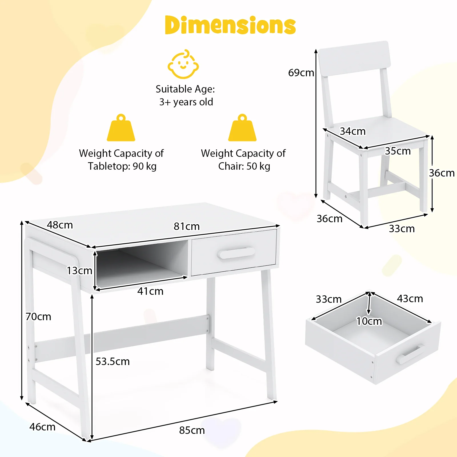 Wooden Children Study Table Set with Storage Drawer and Hutch - Image 9