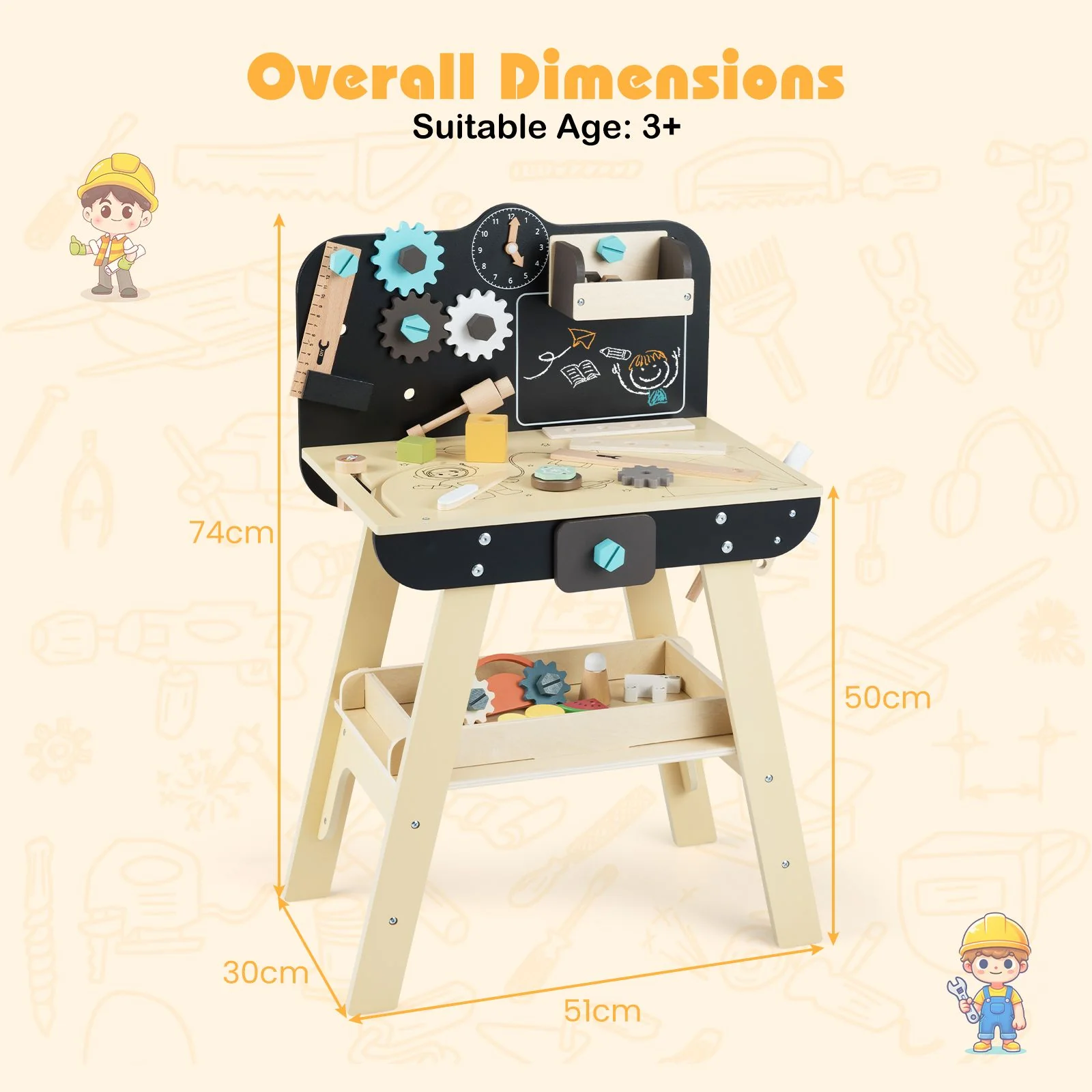 Wooden Construction Tools Workshop with Toy Tools and Accessories - Image 3