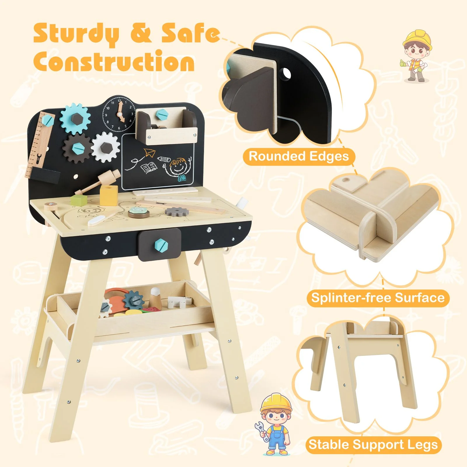 Wooden Construction Tools Workshop with Toy Tools and Accessories - Image 6
