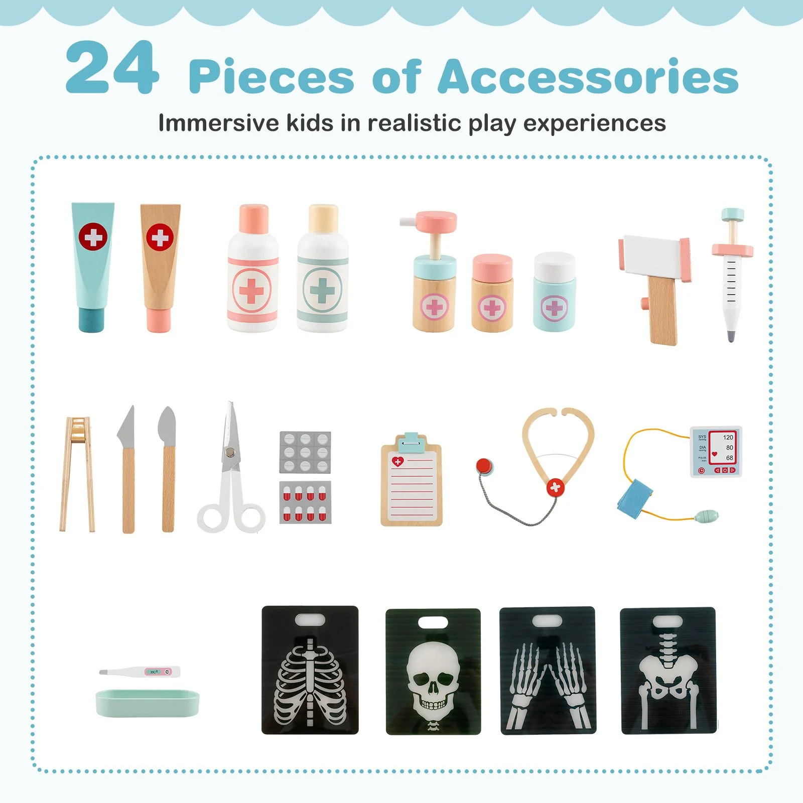 Wooden Doctor Play Set with 24 Pieces Toy Accessories for Kids - Image 6