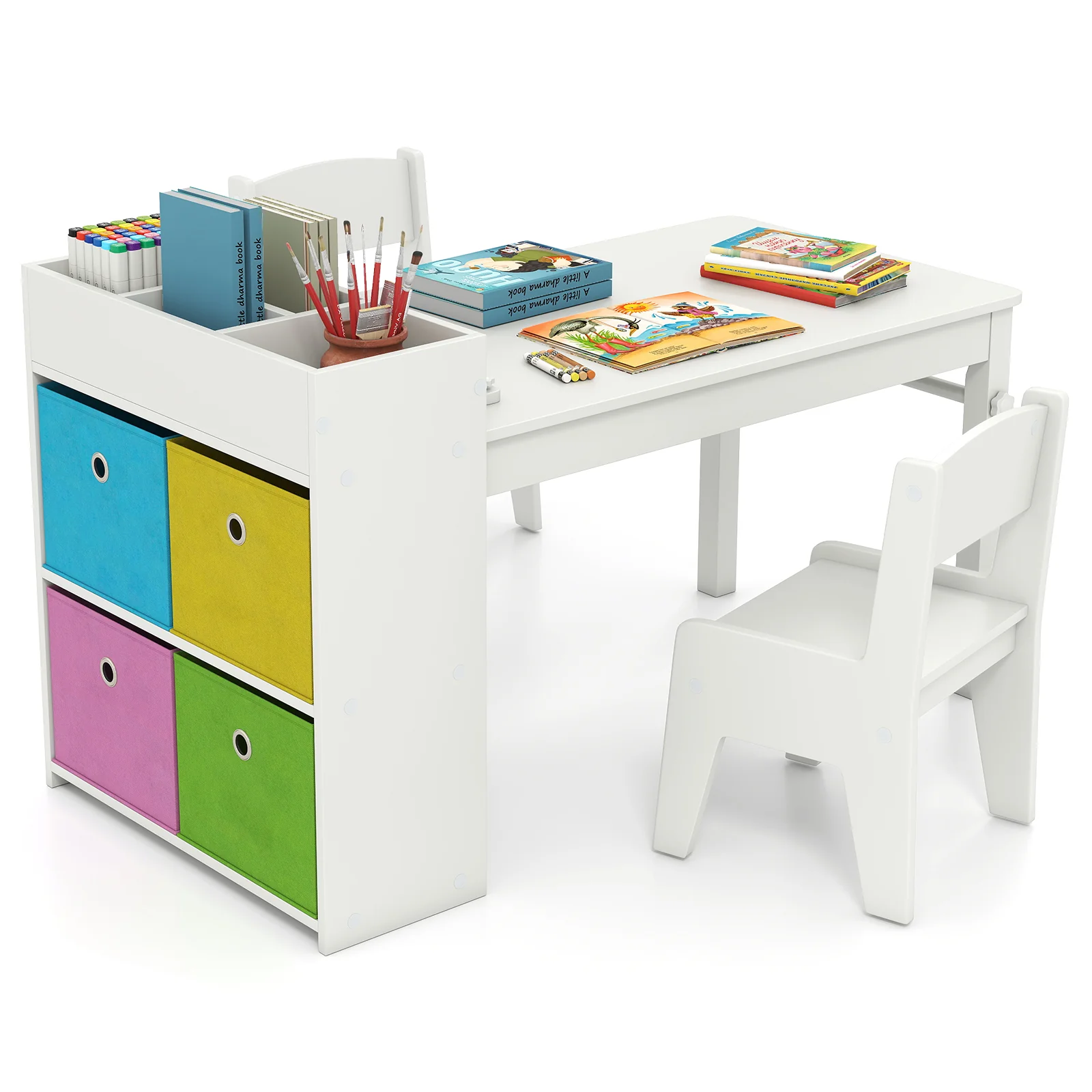 Wooden Kids Craft Study Desk w/Storage Shelves - Image 11