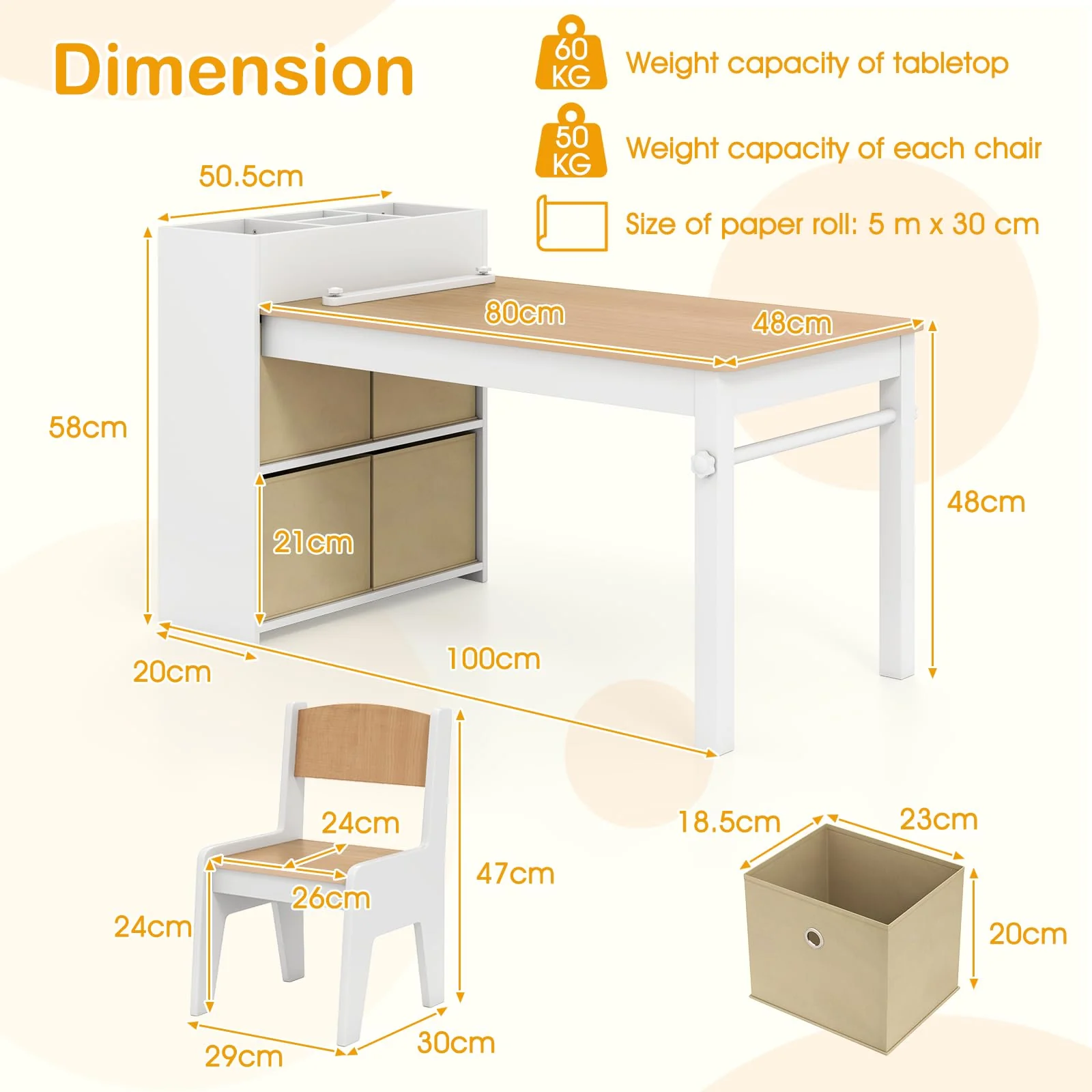 Wooden Kids Craft Study Desk w/Storage Shelves - Image 8