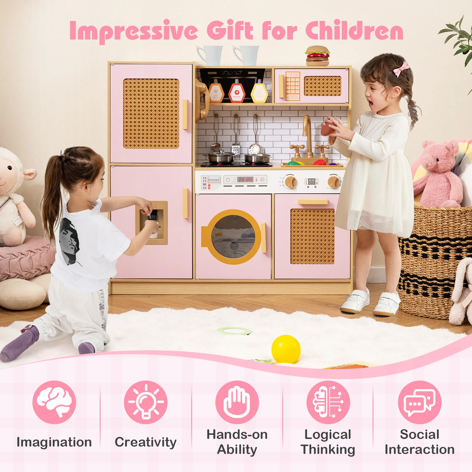 Wooden Kids Kitchen Playset, Pretend Play Kitchen - Image 7