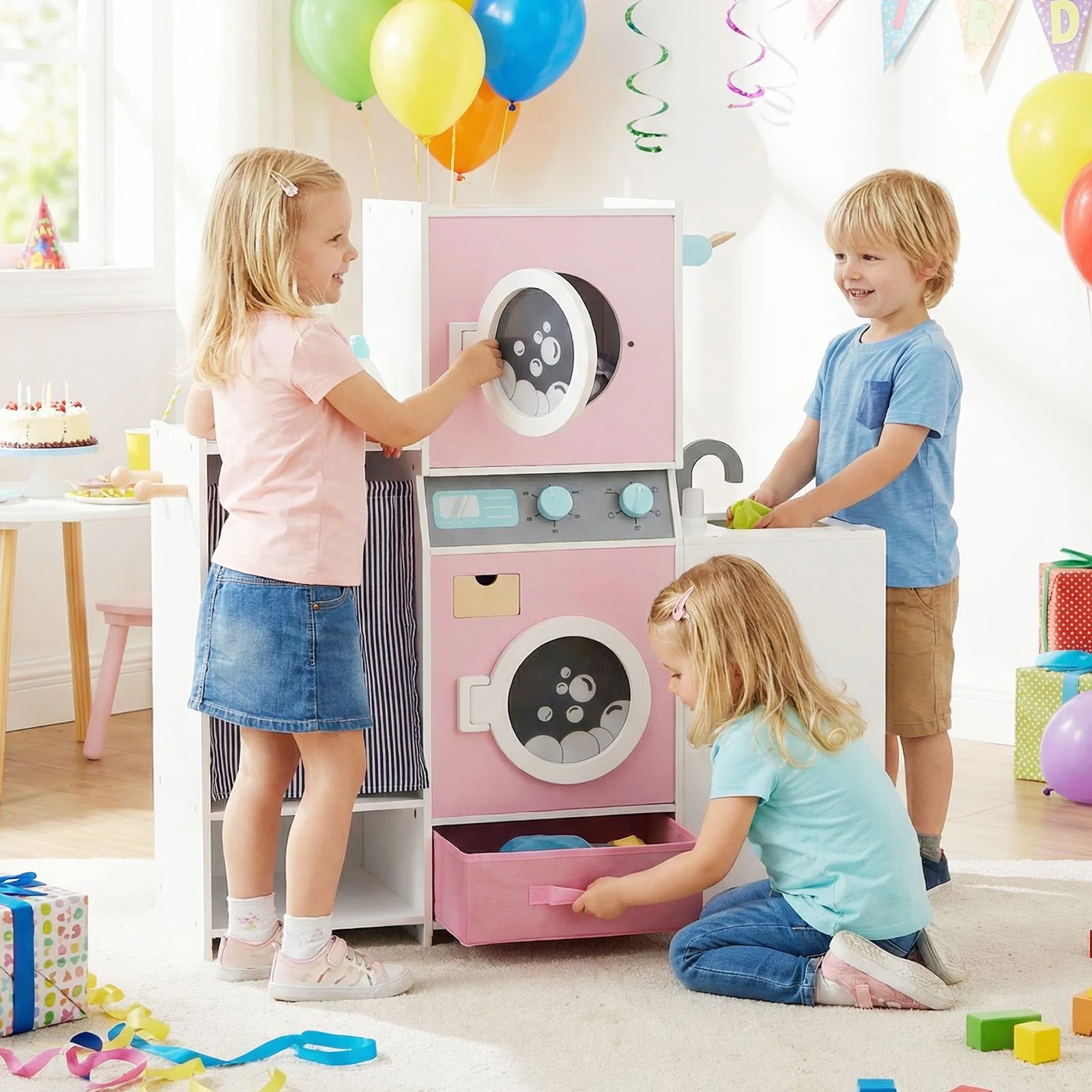 Wooden Kids Laundry Playset with Laundry Detergent Bottle - Image 2