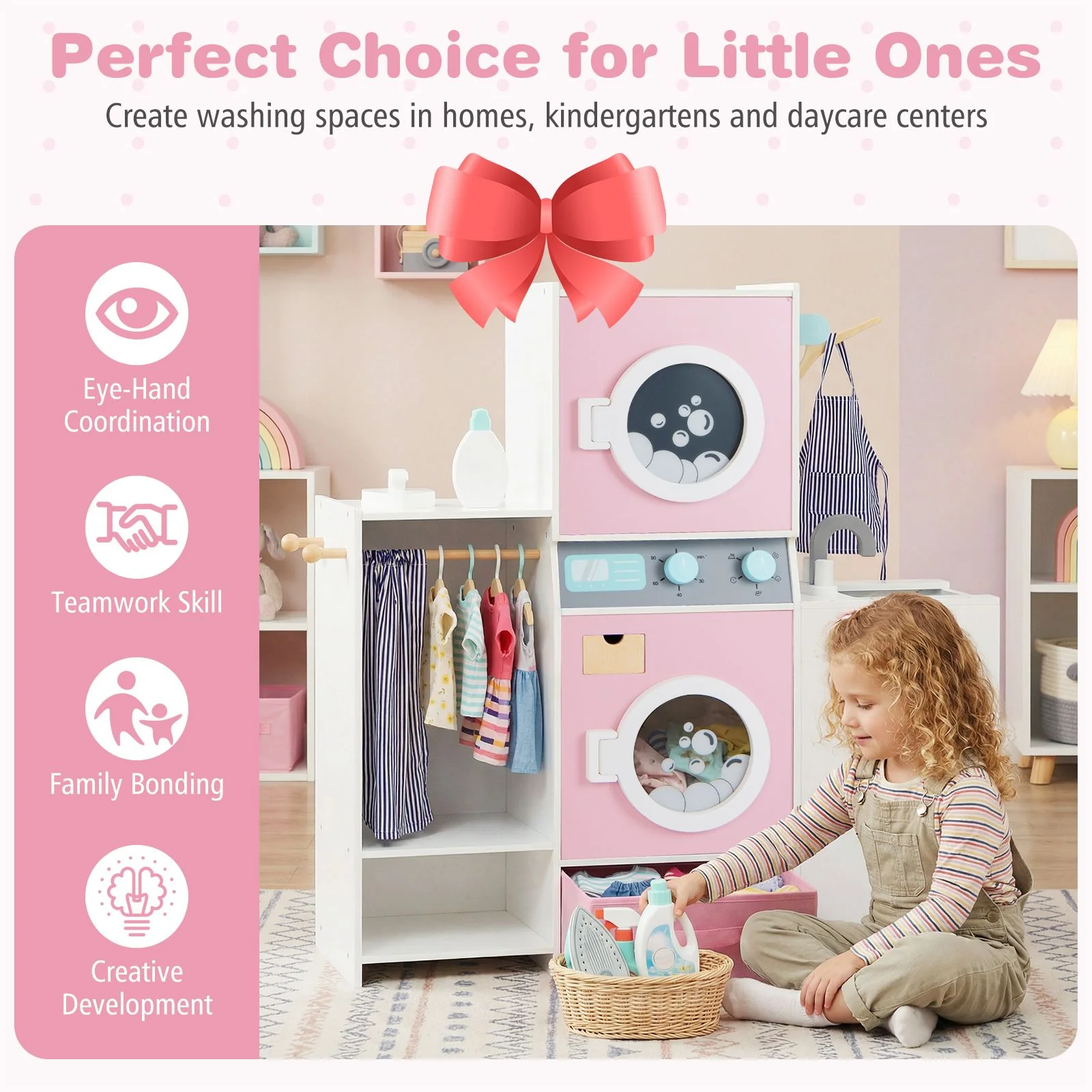 Wooden Kids Laundry Playset with Laundry Detergent Bottle - Image 4