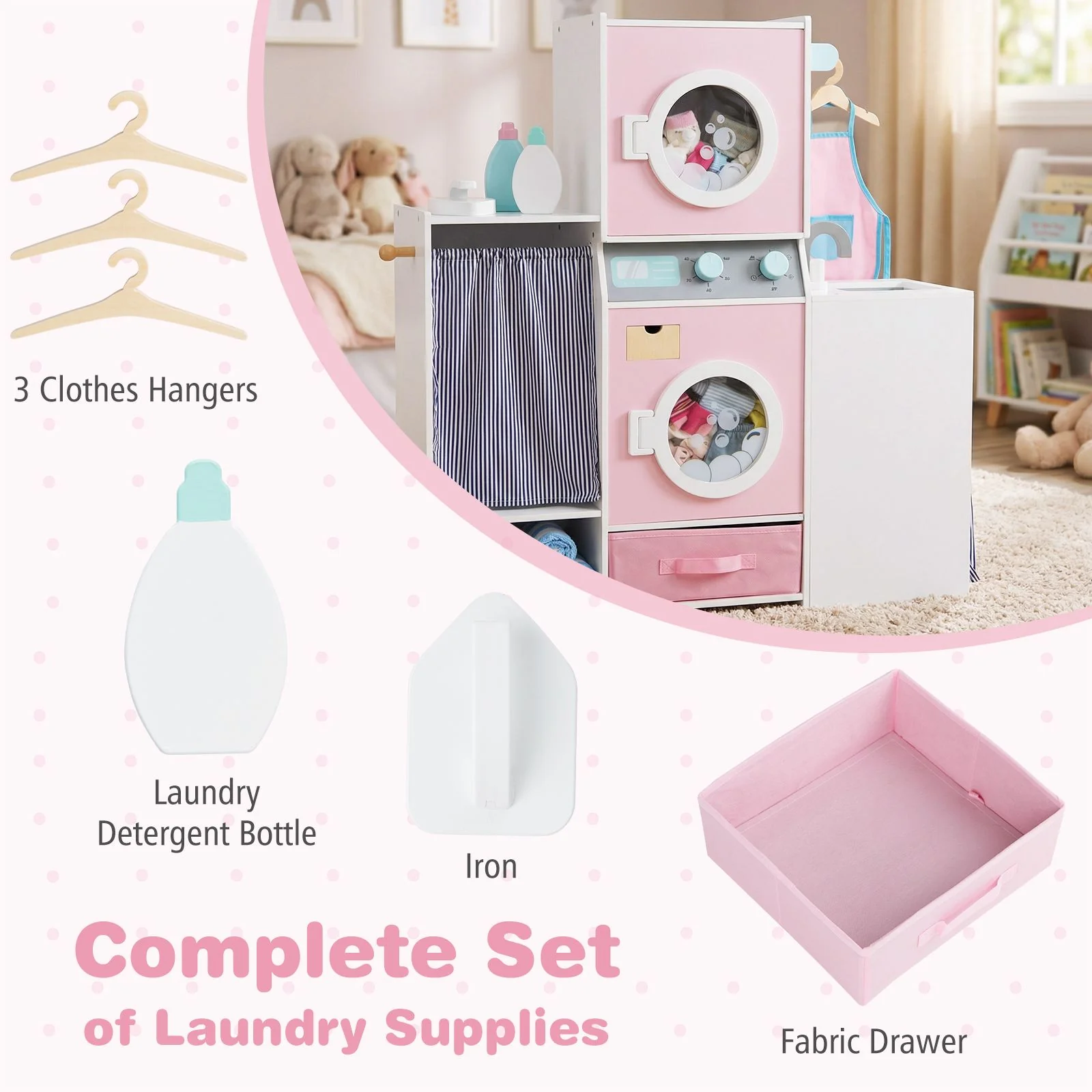 Wooden Kids Laundry Playset with Laundry Detergent Bottle - Image 5