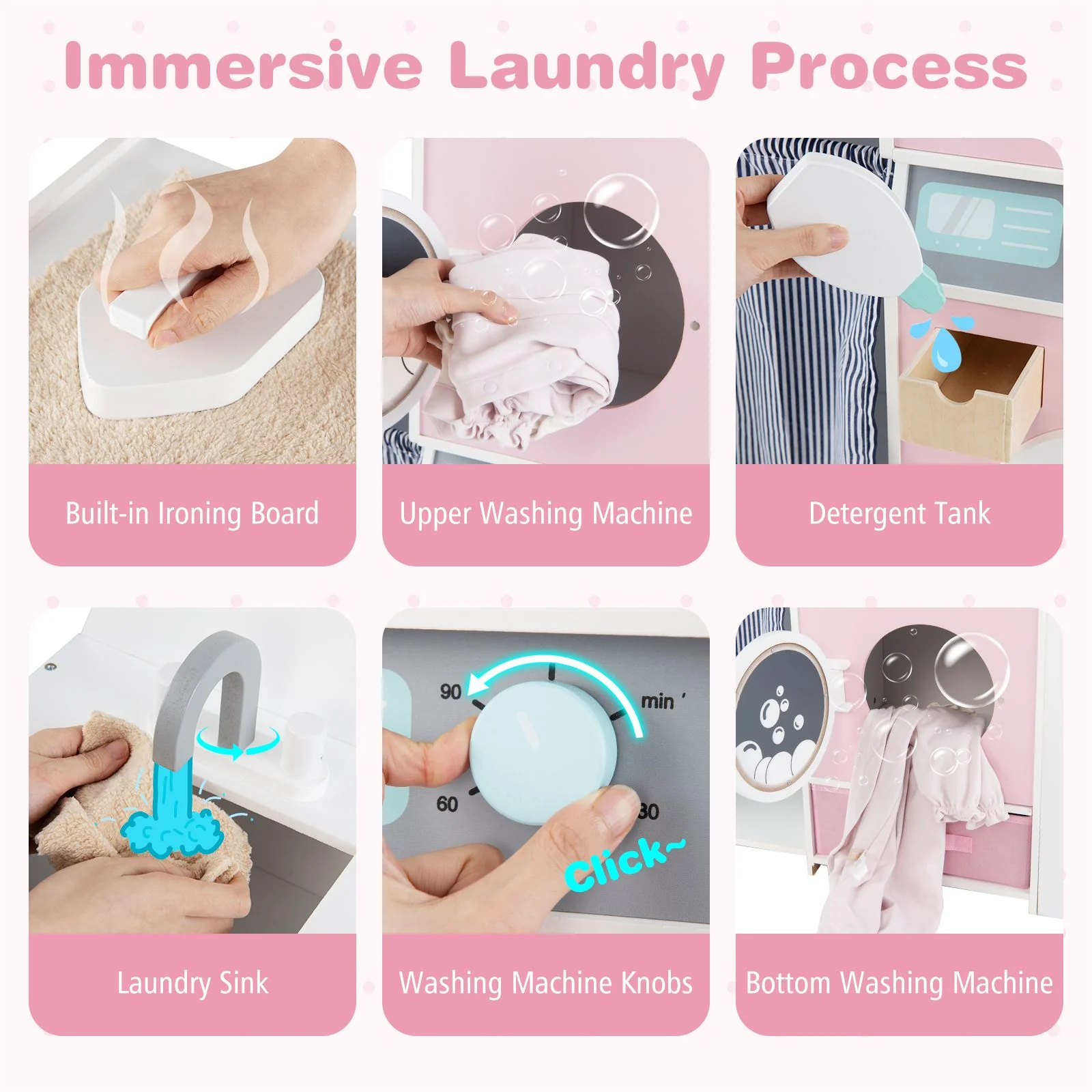 Wooden Kids Laundry Playset with Laundry Detergent Bottle - Image 6