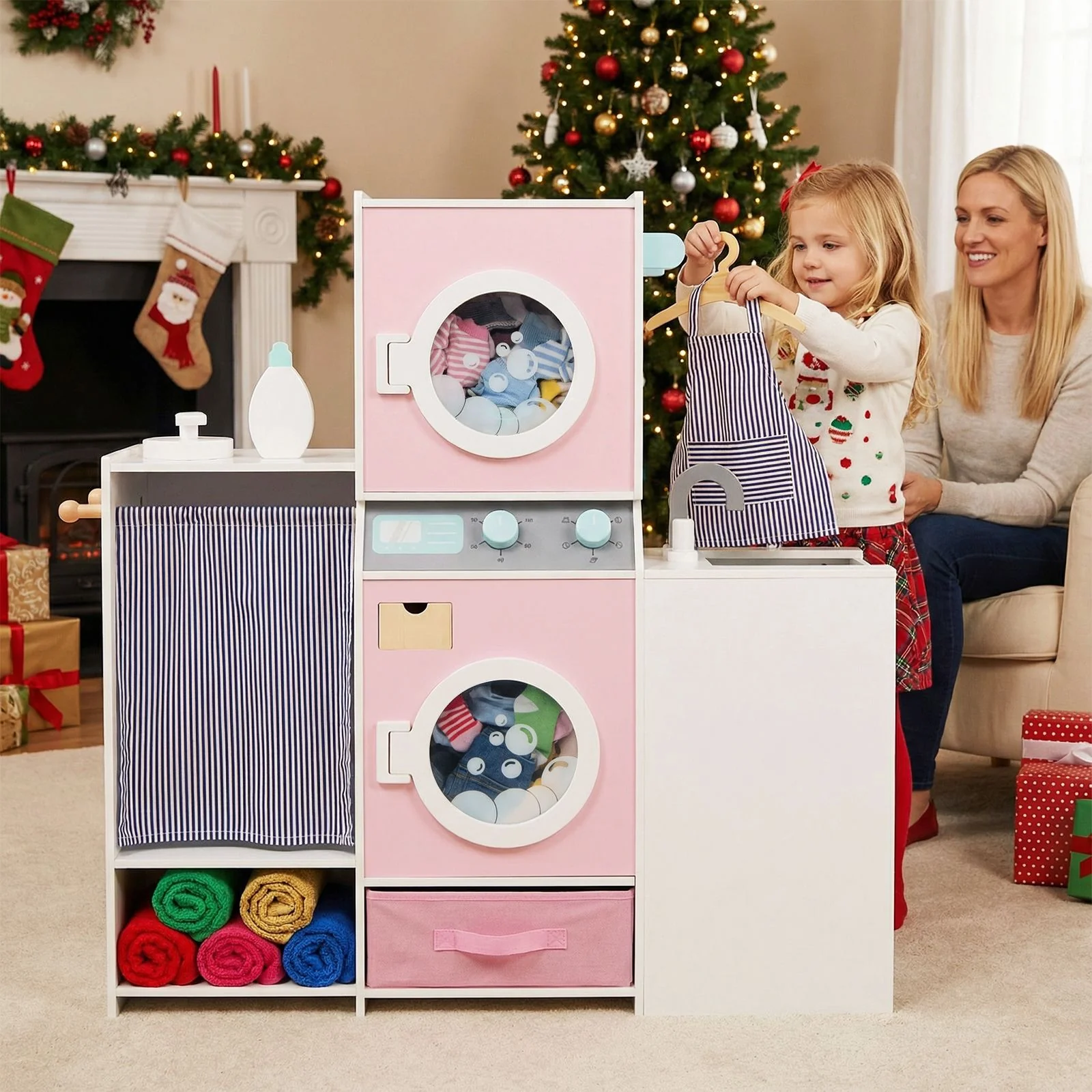 Wooden Kids Laundry Playset with Laundry Detergent Bottle - Image 9
