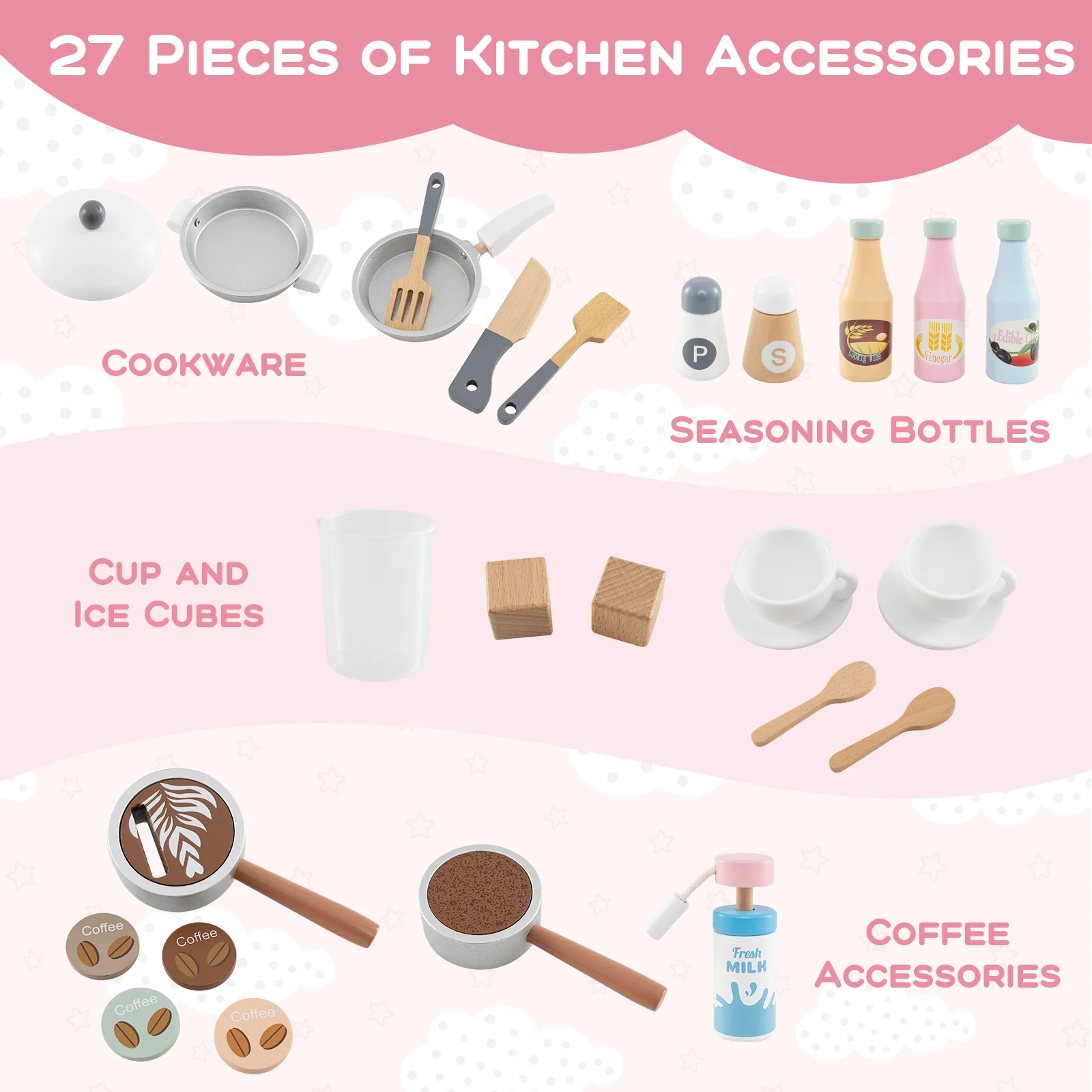 Wooden Kitchen Playset with Clock, Microwave, Sink, Dish Rack, Washing Machine, Ice & Coffee Makers - Image 6
