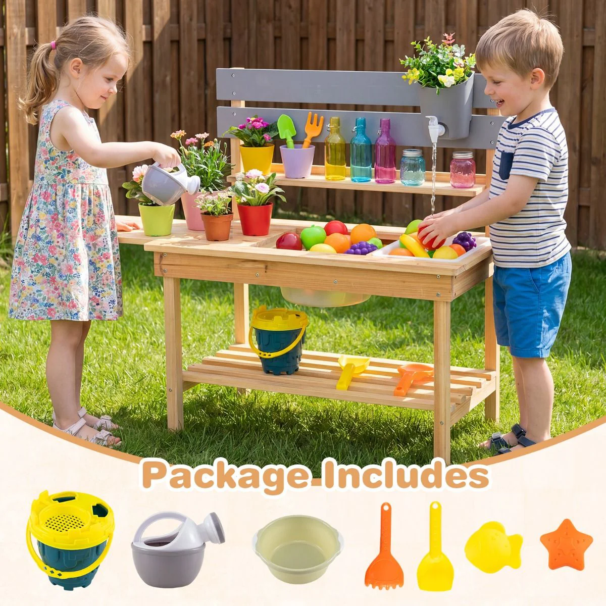 Wooden Kitchen Playset with Extended Tabletop - Image 9