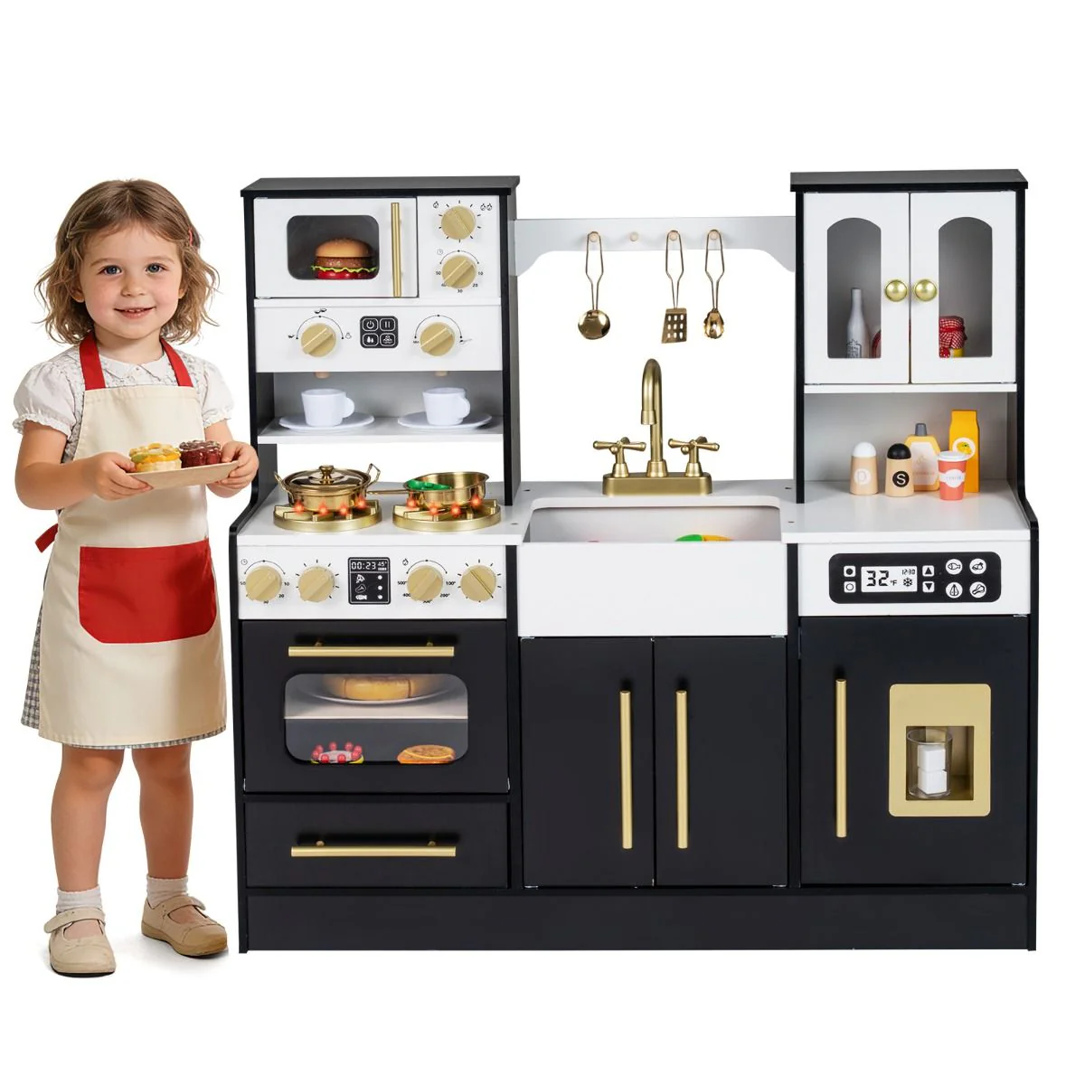 Wooden Kitchen Playset with Realistic Lights and Sounds for 3+ Years