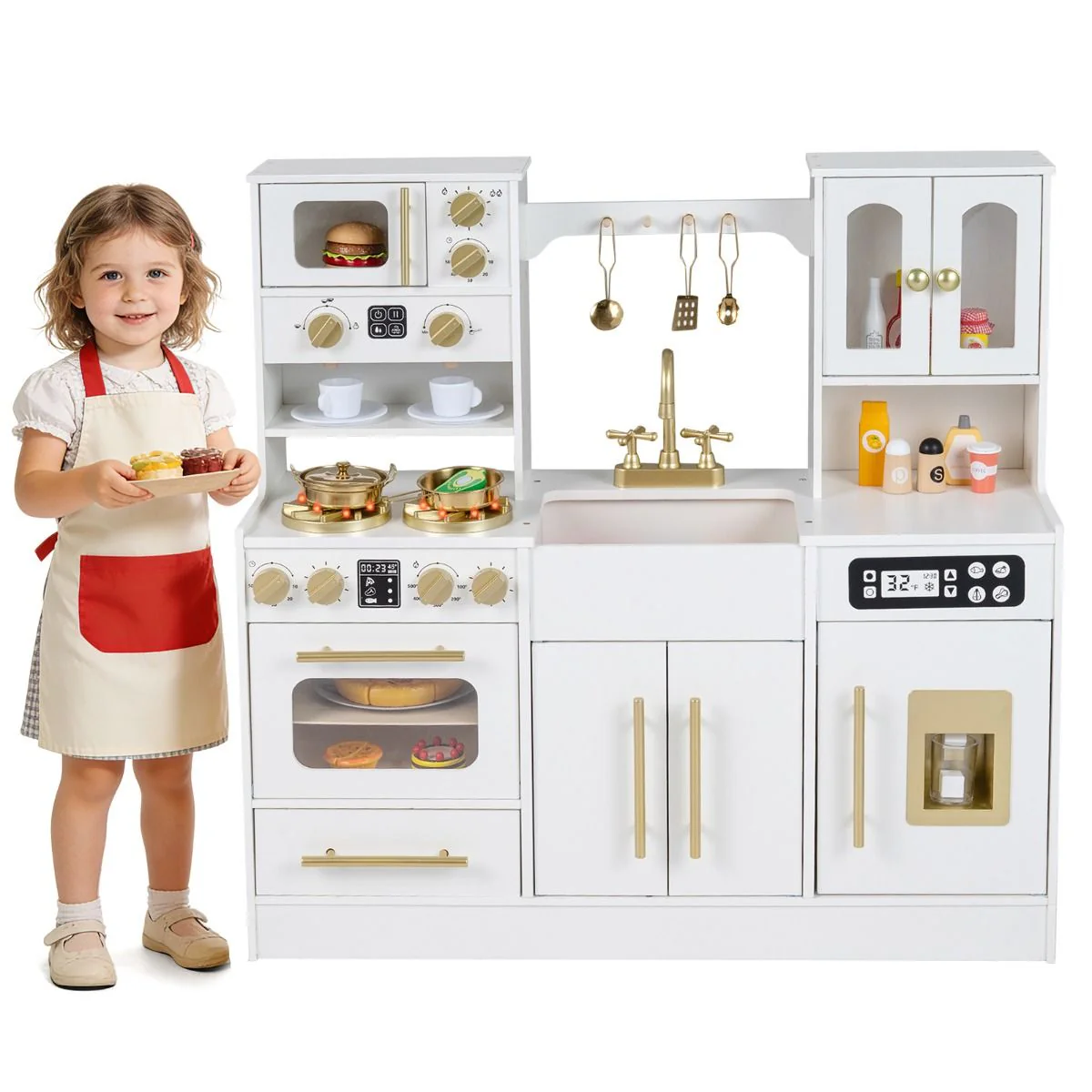 Wooden Kitchen Playset with Realistic Lights and Sounds for 3+ Years - Image 10