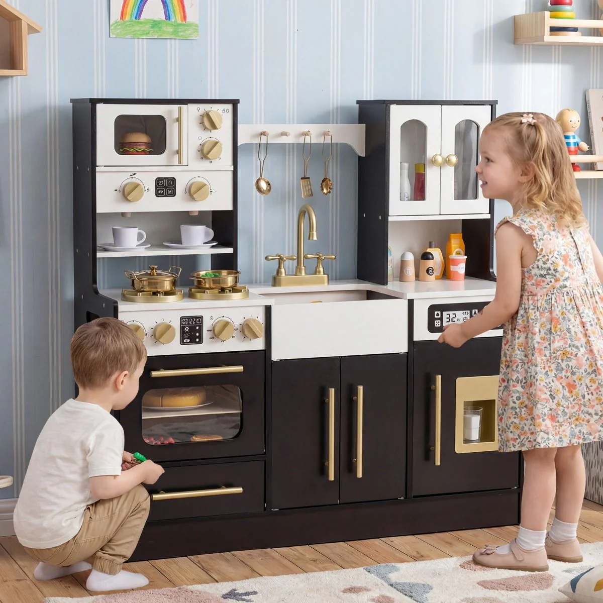Wooden Kitchen Playset with Realistic Lights and Sounds for 3+ Years - Image 2