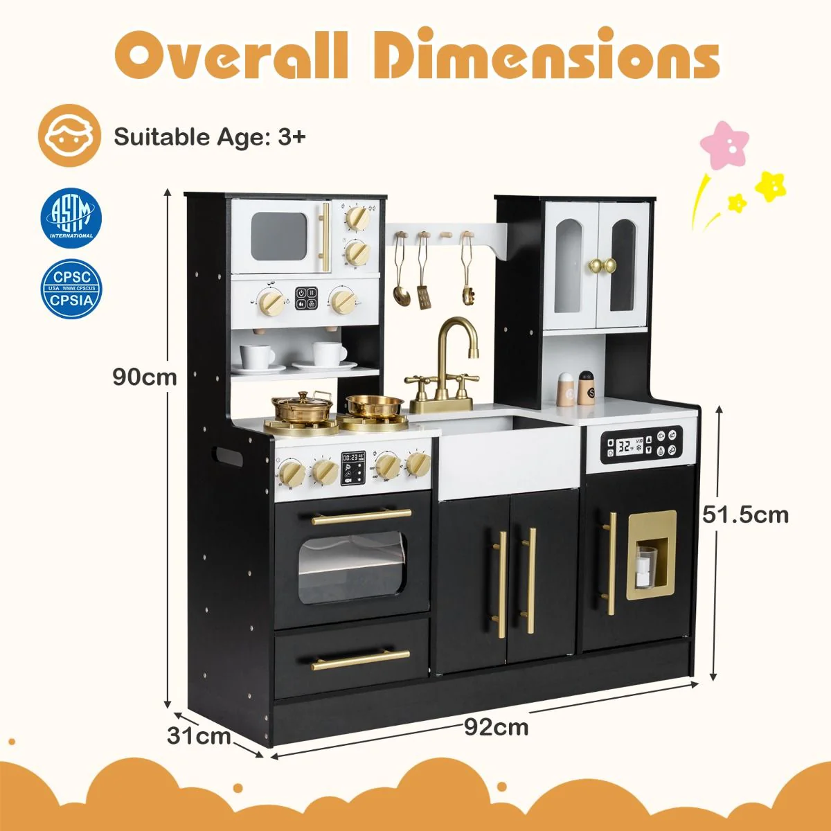 Wooden Kitchen Playset with Realistic Lights and Sounds for 3+ Years - Image 3