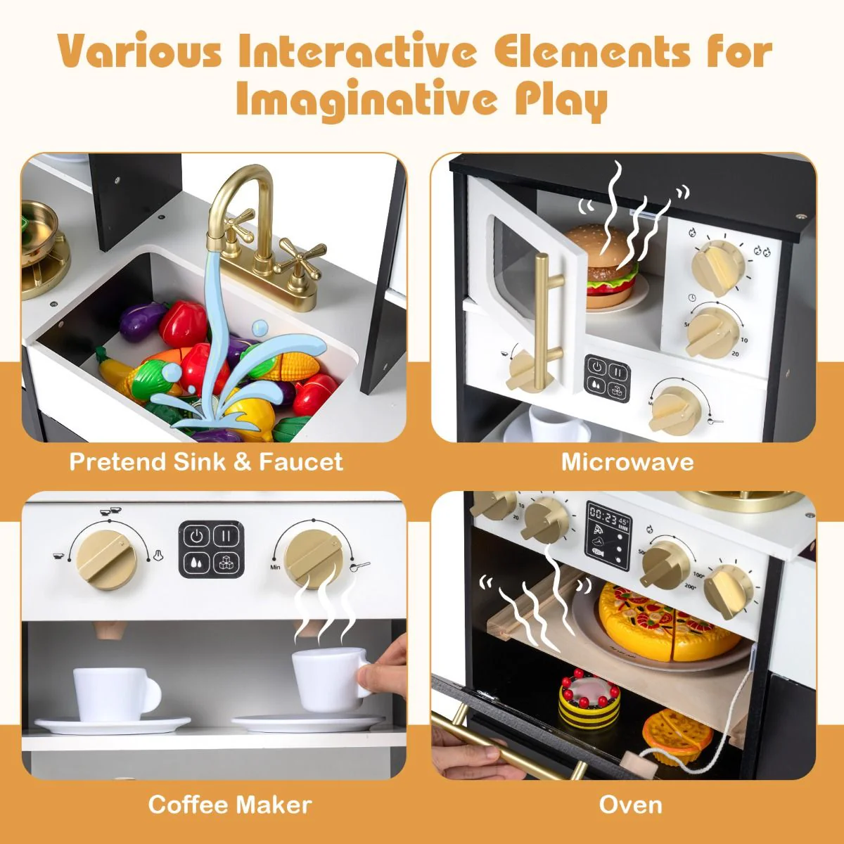 Wooden Kitchen Playset with Realistic Lights and Sounds for 3+ Years - Image 4