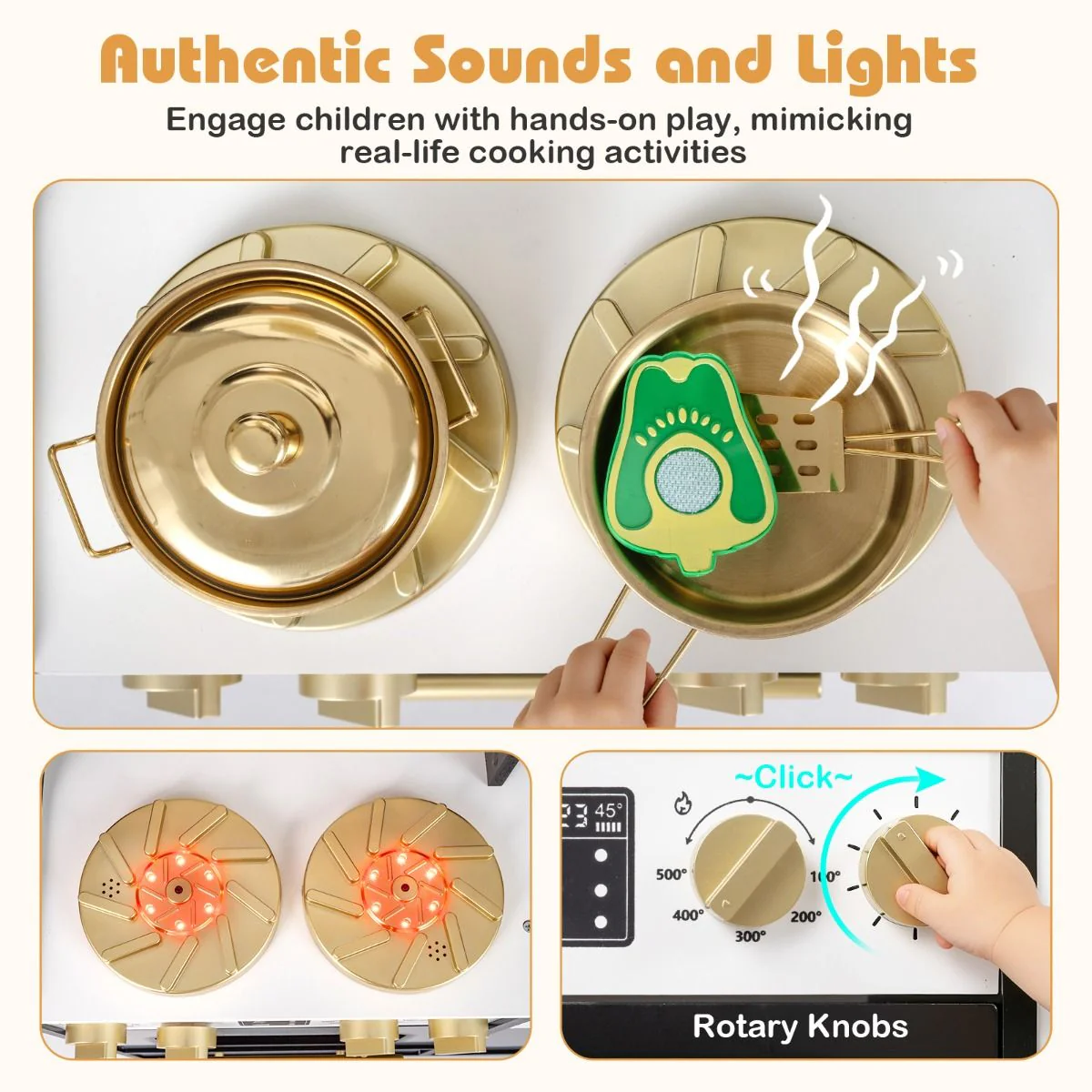 Wooden Kitchen Playset with Realistic Lights and Sounds for 3+ Years - Image 5
