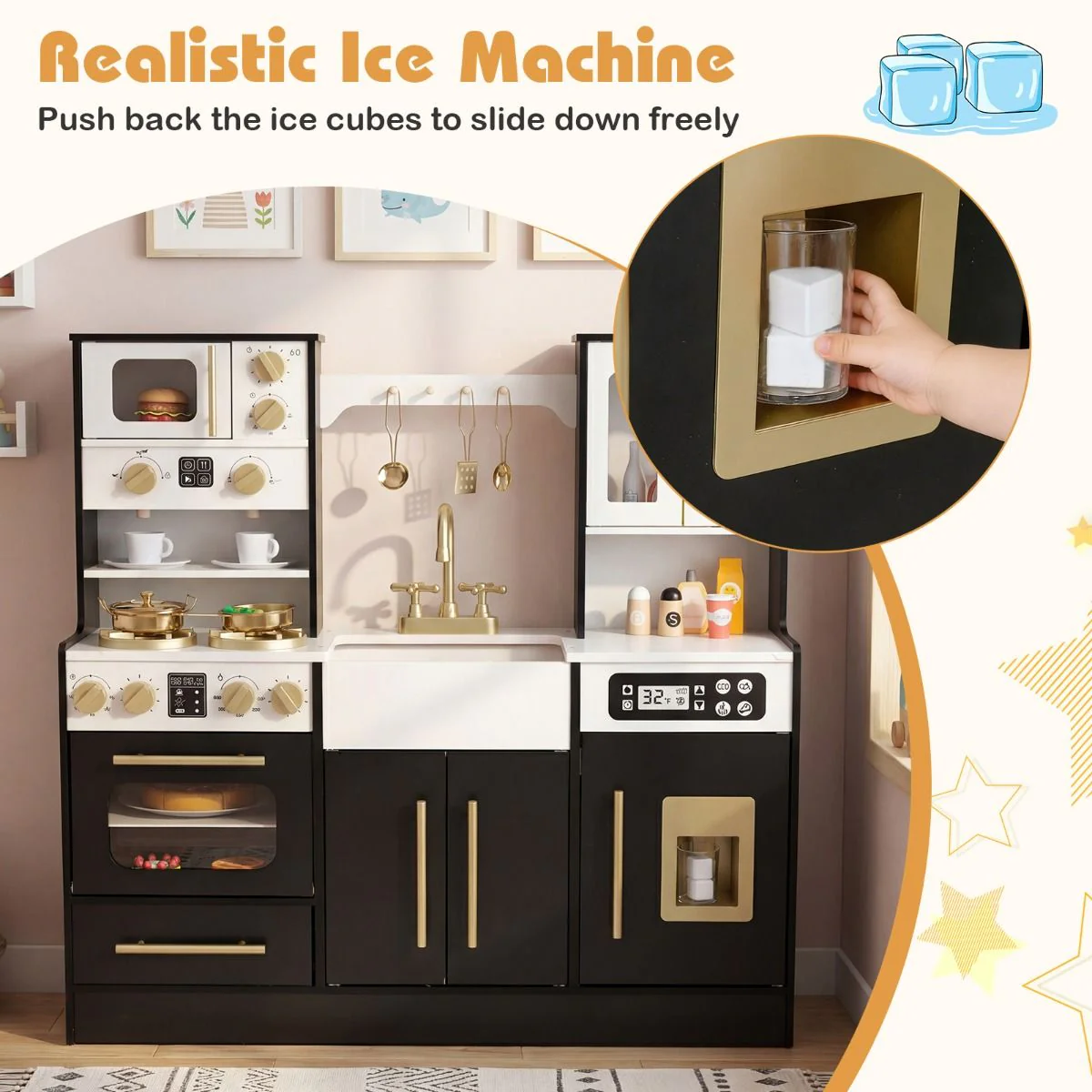 Wooden Kitchen Playset with Realistic Lights and Sounds for 3+ Years - Image 6