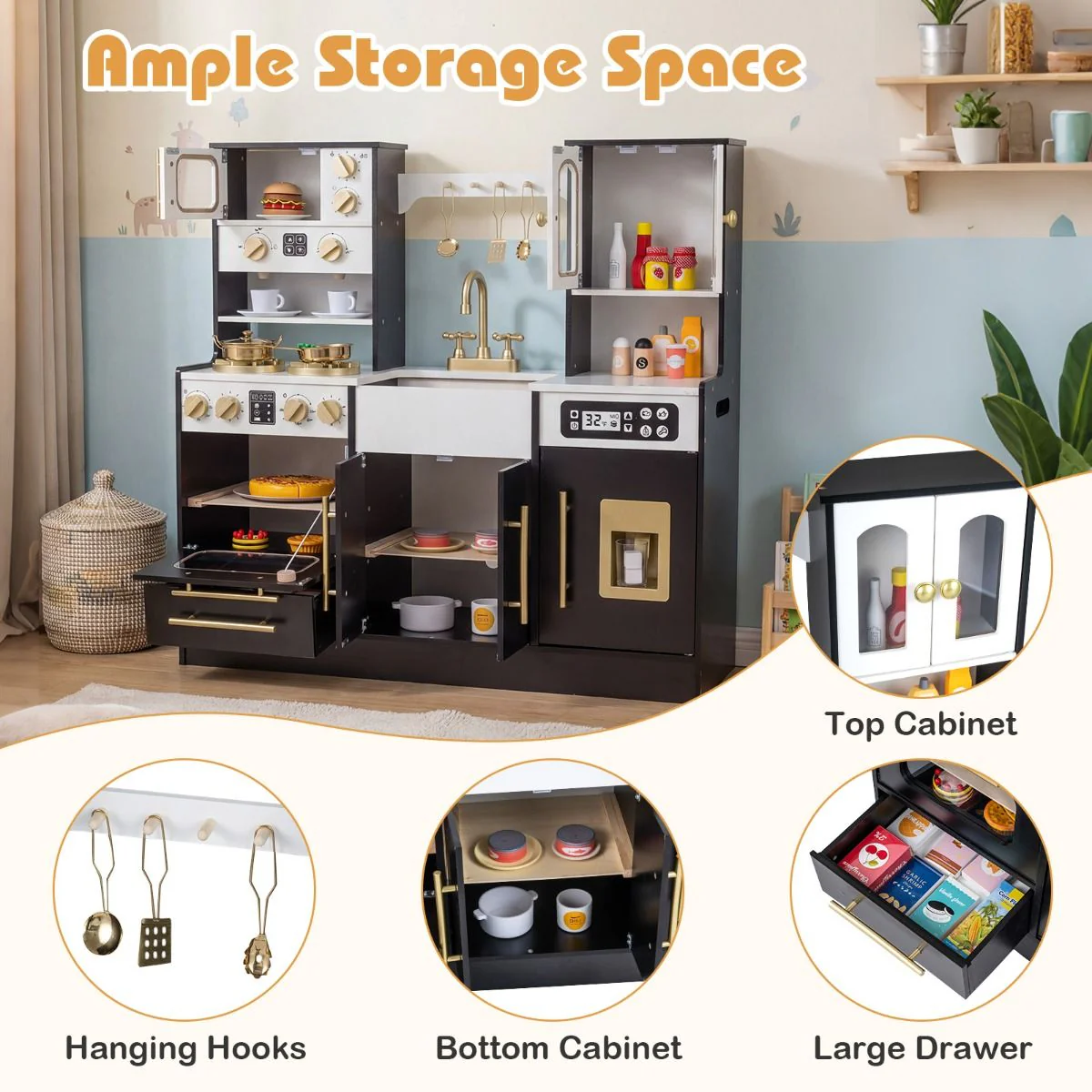 Wooden Kitchen Playset with Realistic Lights and Sounds for 3+ Years - Image 7