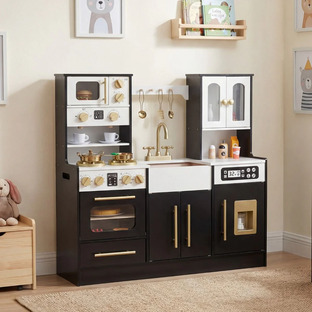 Wooden Kitchen Playset with Realistic Lights and Sounds for 3+ Years - Image 9