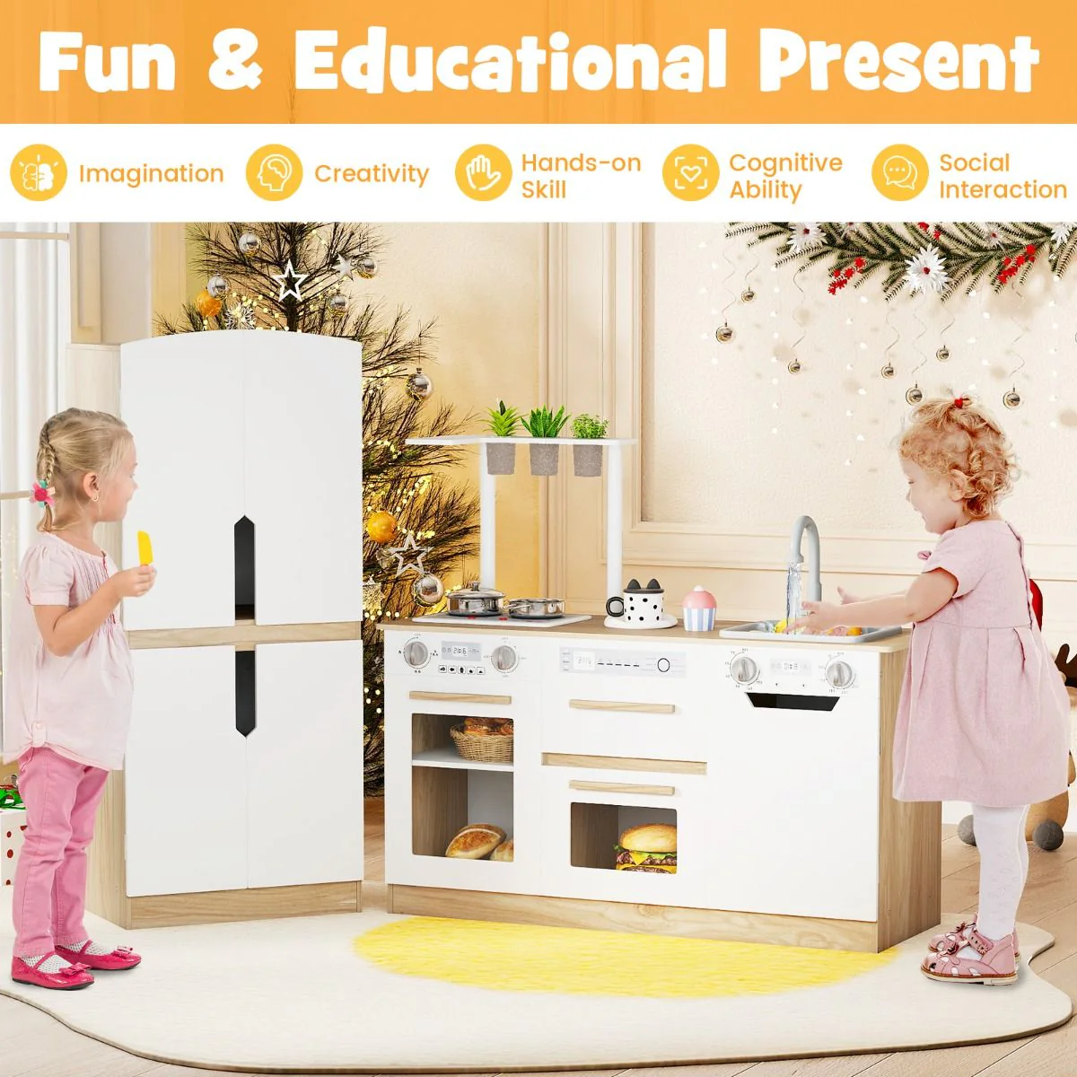 Wooden Modular Play Kitchen with Fridge and Dishwasher for Ages 3+ - Image 10