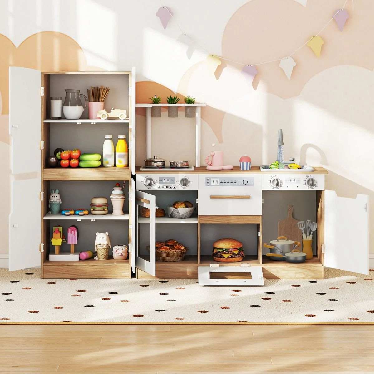 Wooden Modular Play Kitchen with Fridge and Dishwasher for Ages 3+ - Image 11