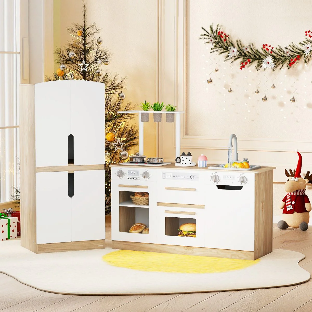 Wooden Modular Play Kitchen with Fridge and Dishwasher for Ages 3+ - Image 2