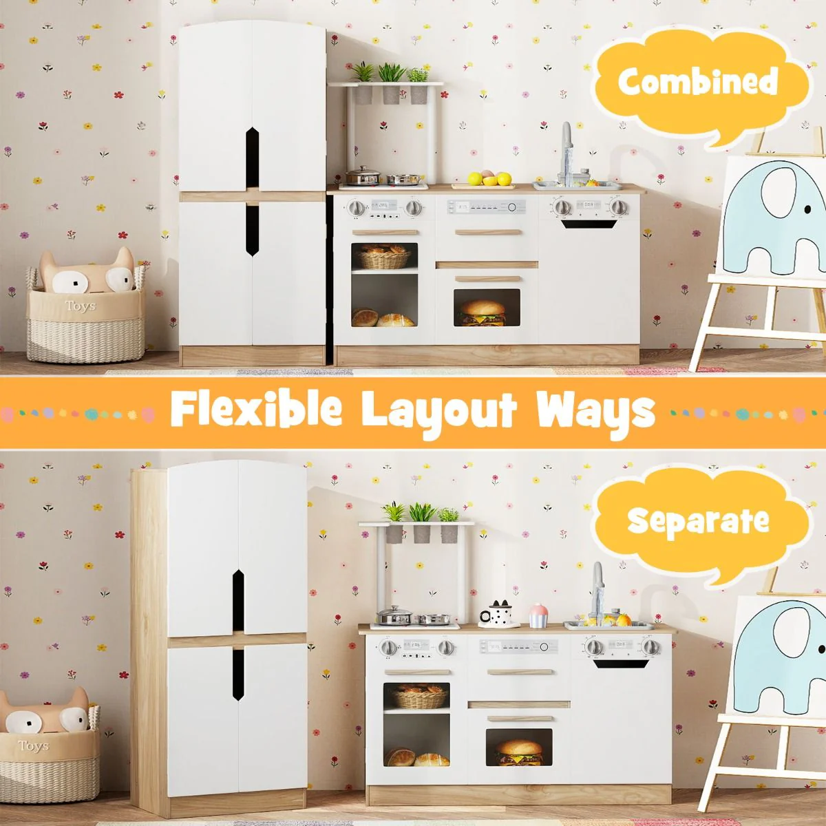 Wooden Modular Play Kitchen with Fridge and Dishwasher for Ages 3+ - Image 4