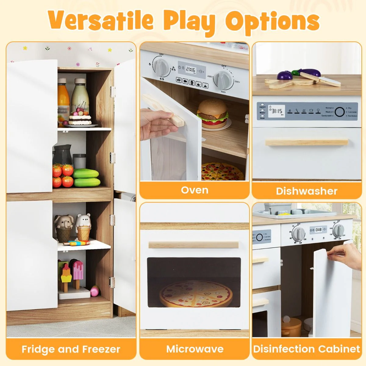 Wooden Modular Play Kitchen with Fridge and Dishwasher for Ages 3+ - Image 8