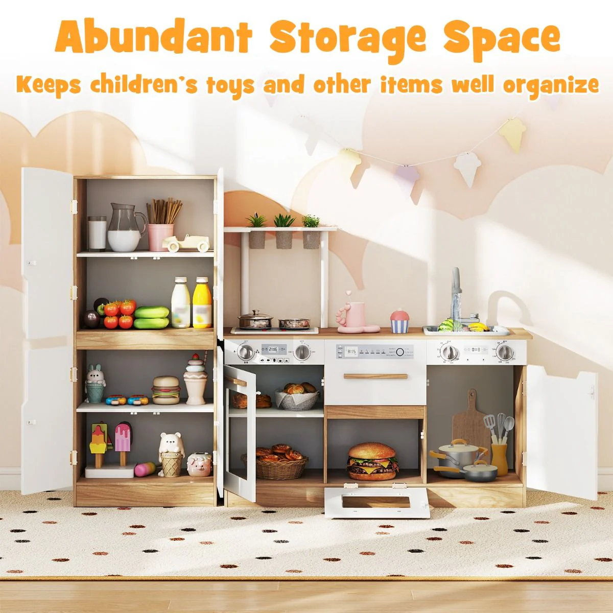 Wooden Modular Play Kitchen with Fridge and Dishwasher for Ages 3+ - Image 9