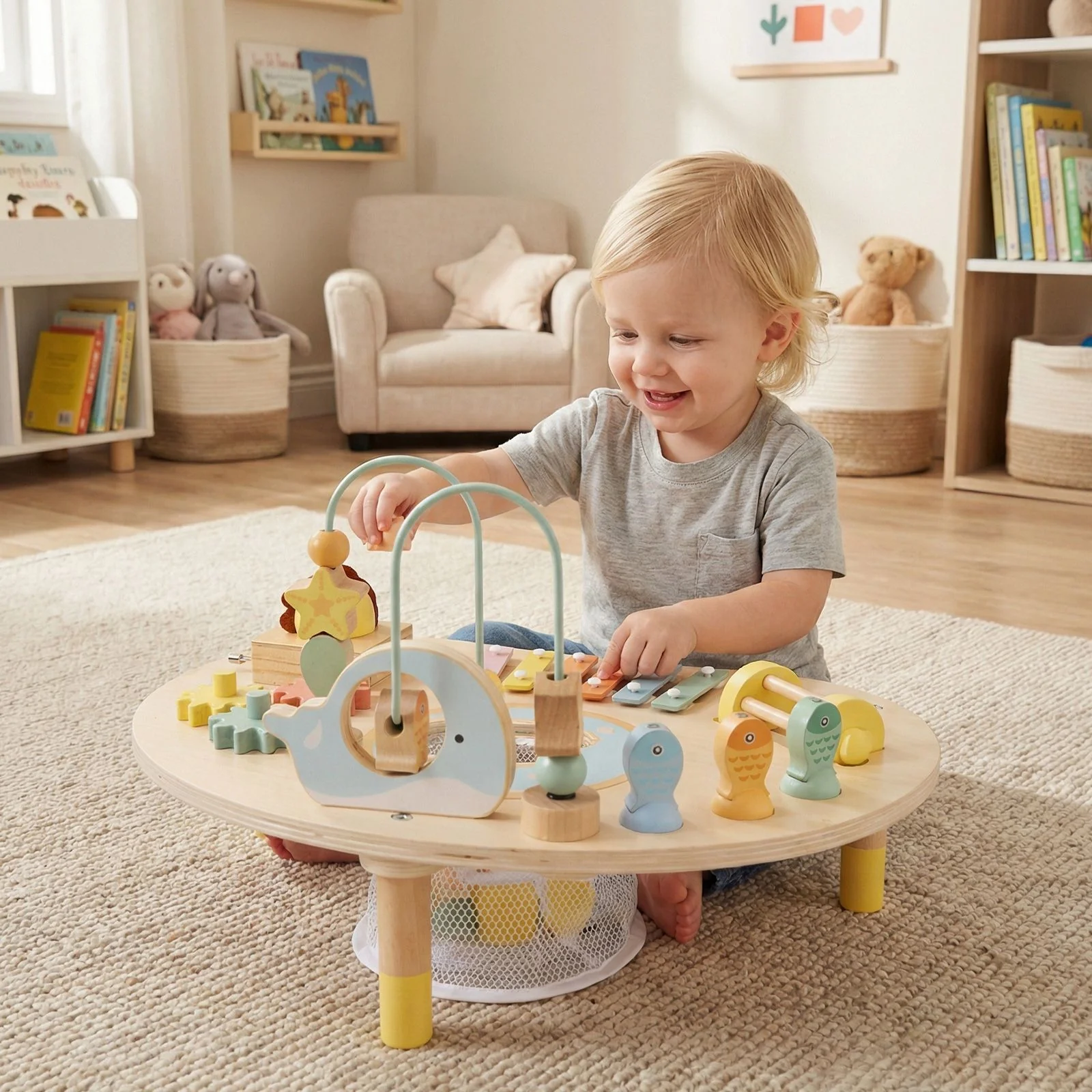 Wooden Musical Play Table with Bead Maze and Music Box for Boys and Girls - Image 2