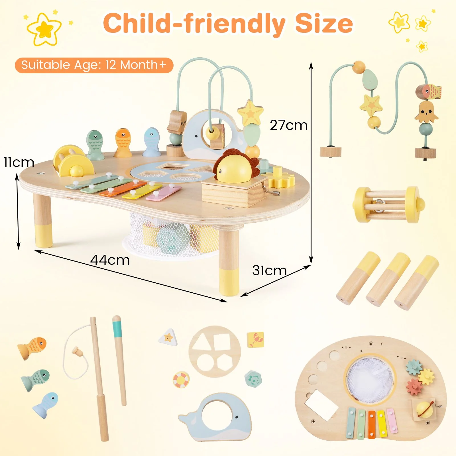 Wooden Musical Play Table with Bead Maze and Music Box for Boys and Girls - Image 3