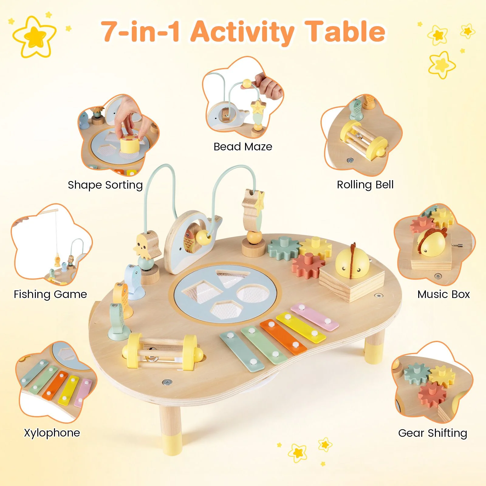 Wooden Musical Play Table with Bead Maze and Music Box for Boys and Girls - Image 4