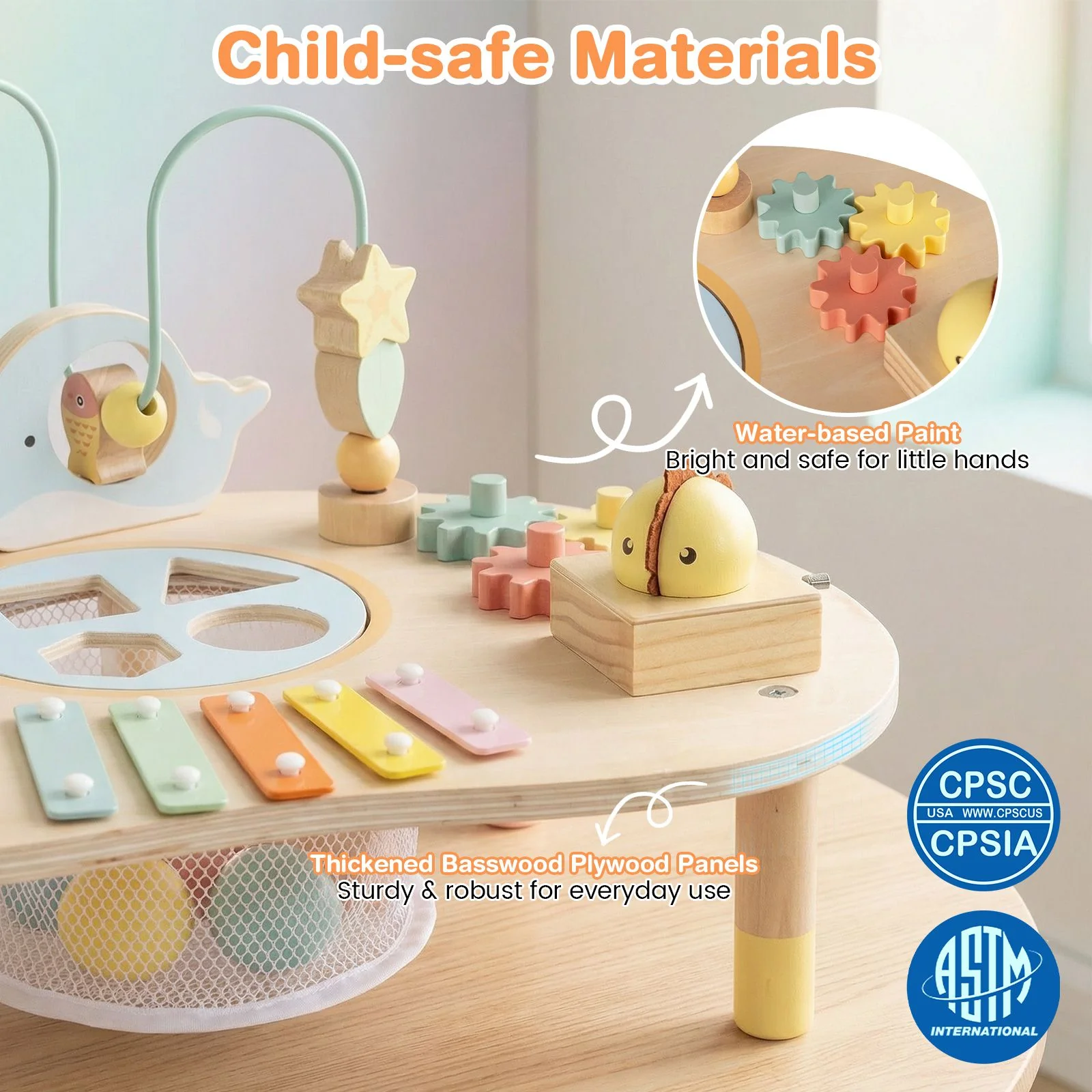 Wooden Musical Play Table with Bead Maze and Music Box for Boys and Girls - Image 5